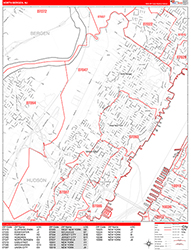 North Bergen Wall Map Zip Code Red Line Style 2026